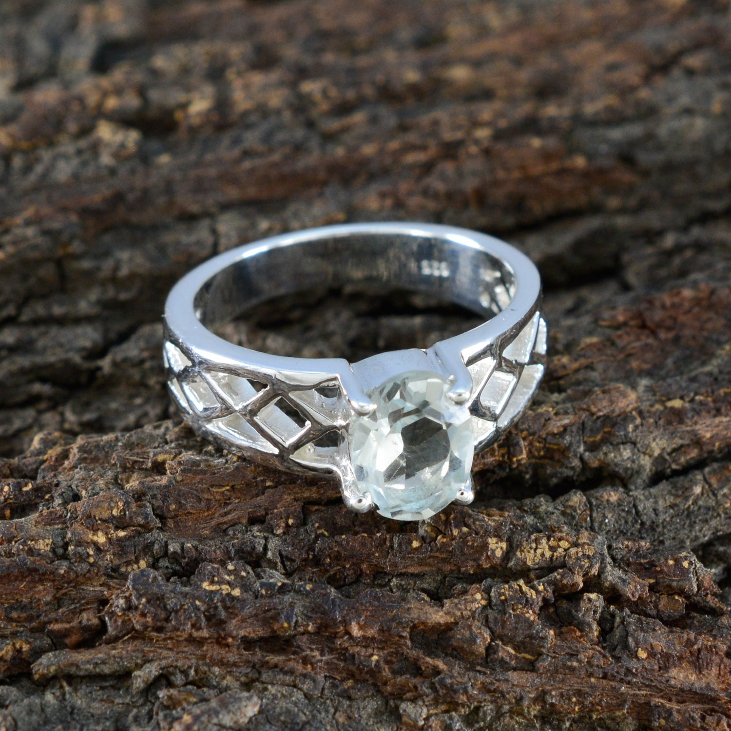 Green Amethyst Solitaire French Sterling Silver Green Gemstone Slim Artisan Ring Jewelry