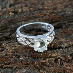 Green Amethyst Solitaire French Sterling Silver Green Gemstone Slim Artisan Ring Jewelry