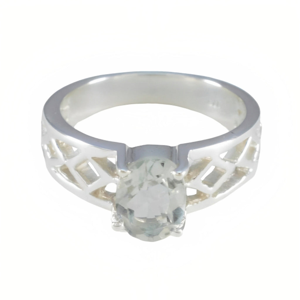 Green Amethyst Solitaire French Sterling Silver Green Gemstone Slim Artisan Ring Jewelry