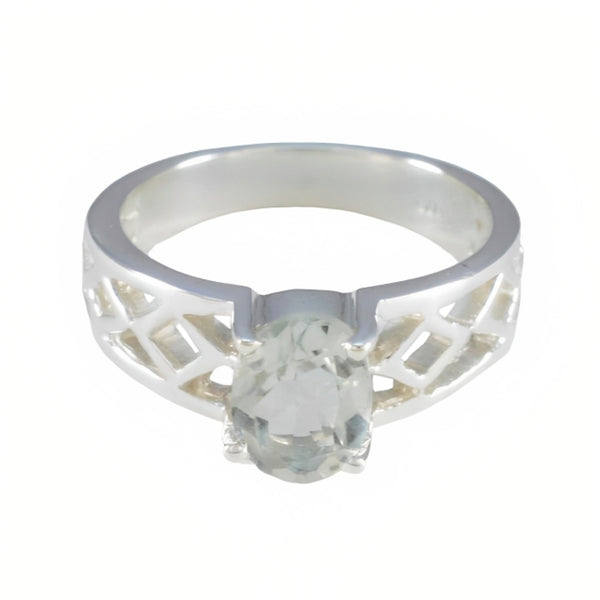 Green Amethyst Solitaire French Sterling Silver Green Gemstone Slim Artisan Ring Jewelry