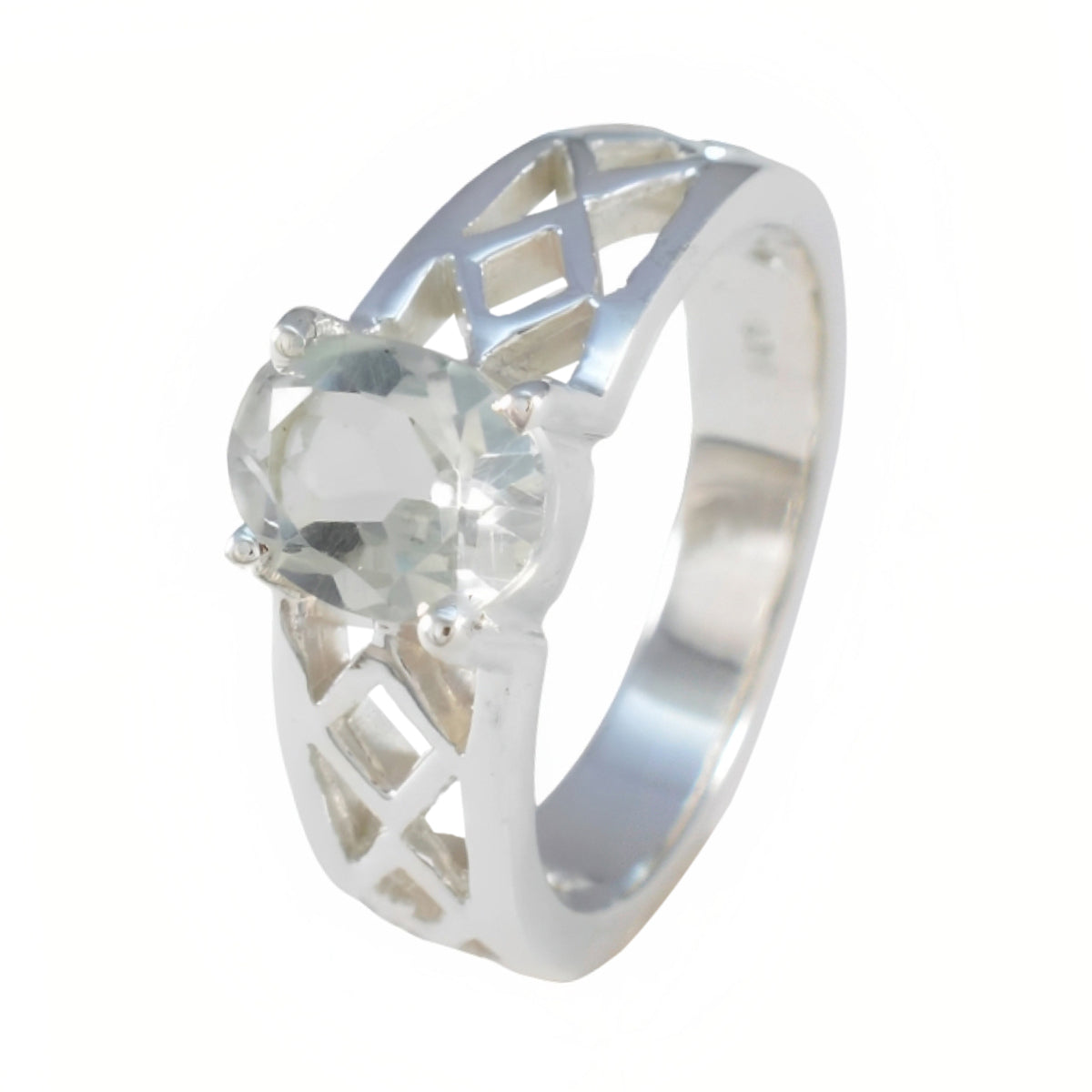 Green Amethyst Solitaire French Sterling Silver Green Gemstone Slim Artisan Ring Jewelry Второстепенное изображение товара