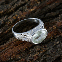 Green Amethyst Solitaire Russian Silver Green Gemstones Eye catching Love Ring Jewelry