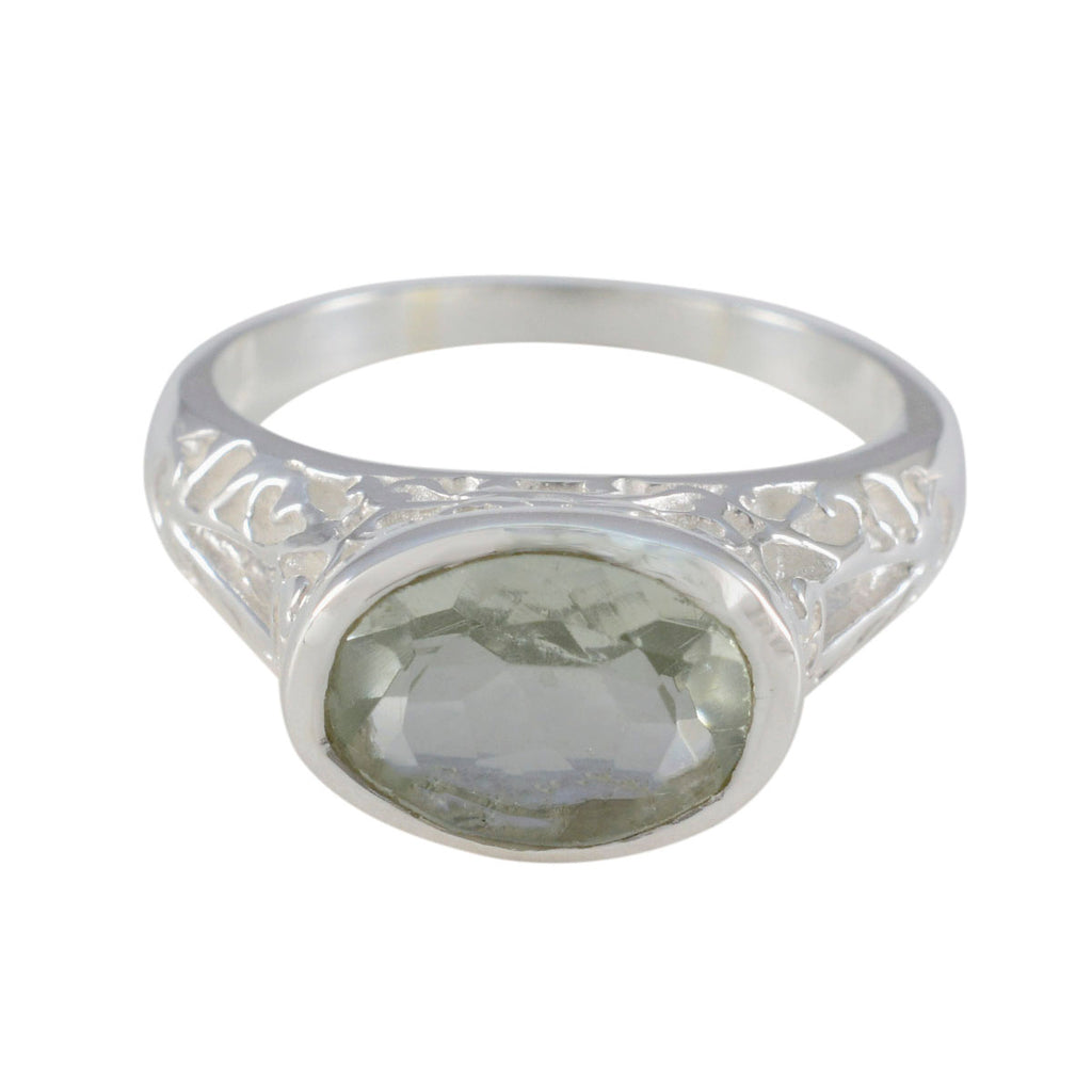Green Amethyst Solitaire Russian Silver Green Gemstones Eye catching Love Ring Jewelry