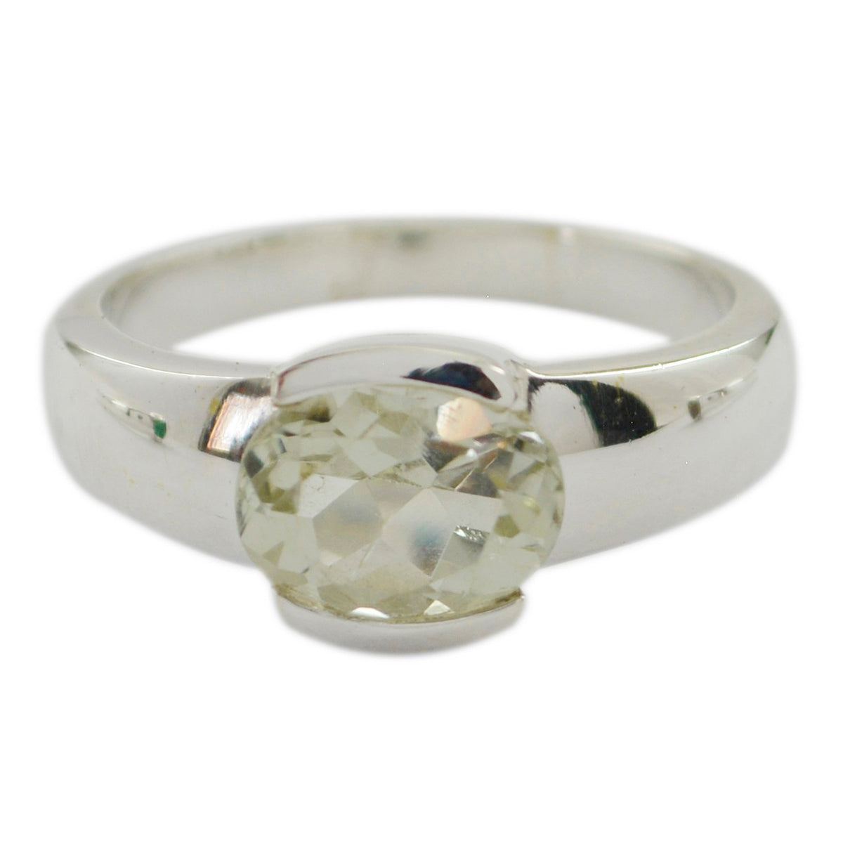 Green Amethyst Solitaire Indian 92.5 Silver Green Gems Mid weight Glamorous Ring Jewelry メイン画像