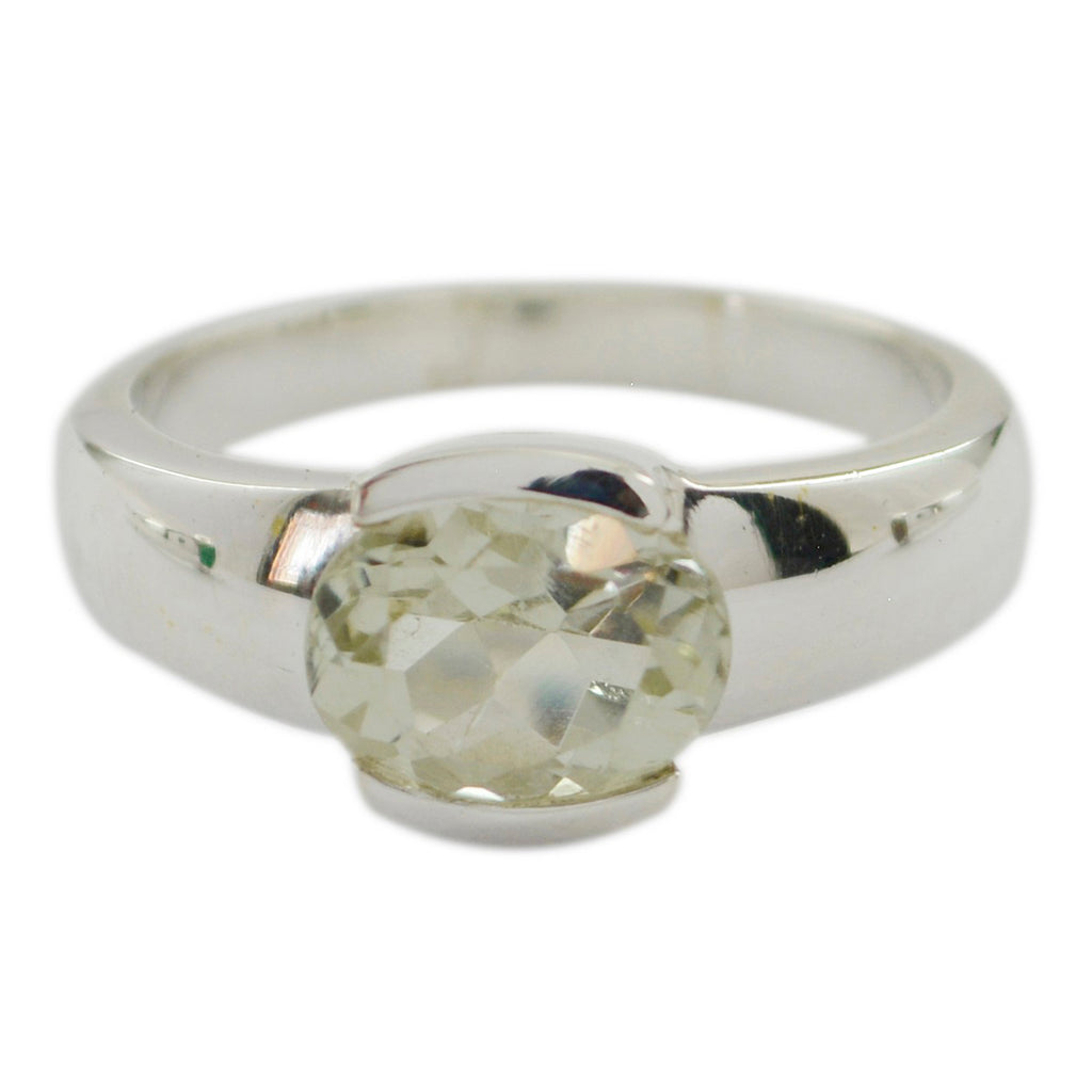 Green Amethyst Solitaire Indian 92.5 Silver Green Gems Mid weight Glamorous Ring Jewelry