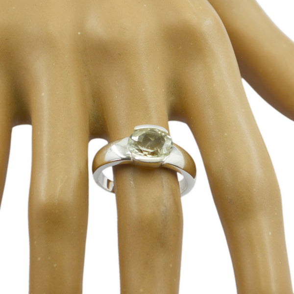Green Amethyst Solitaire Indian 92.5 Silver Green Gems Mid weight Glamorous Ring Jewelry