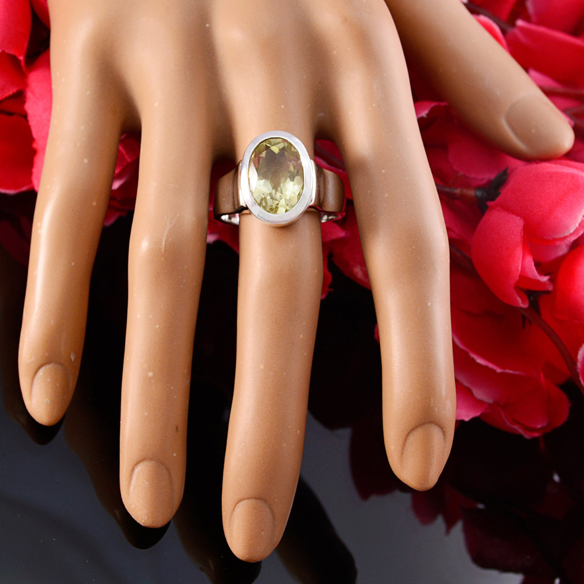 Green Amethyst Solitaire German 92.5 Silver Green Gemstone Edgy Heritage Ring Jewellery