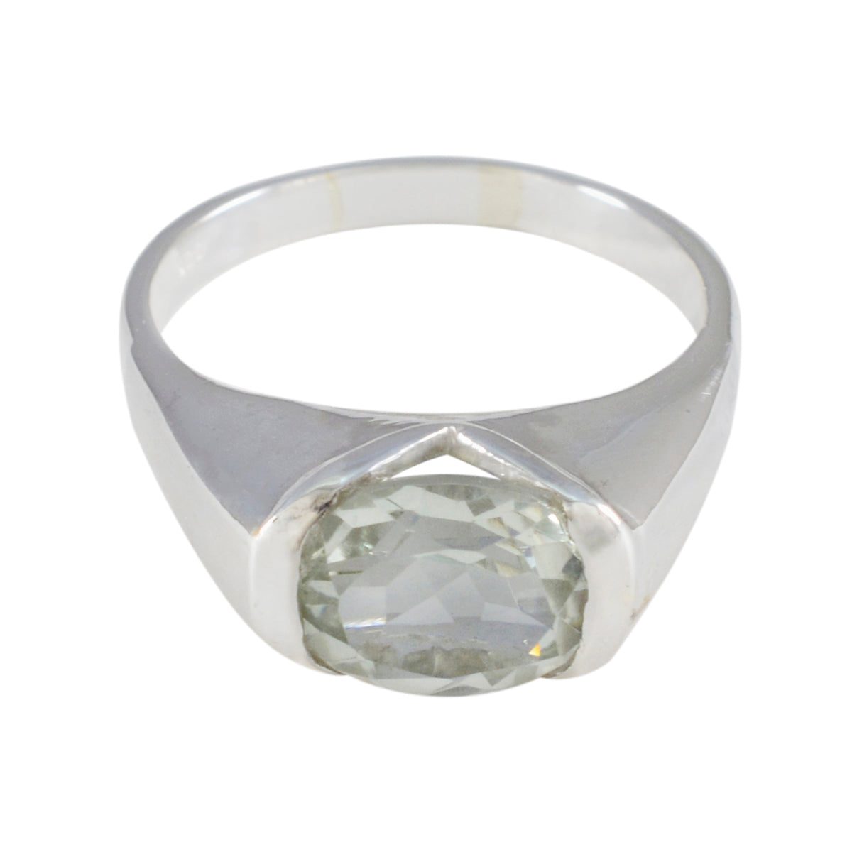 Green Amethyst Solitaire Indian 925 Sterling Silver Green Gemstones Mid weight Sophisticated Ring Jewelry Huvudsaklig produktbild