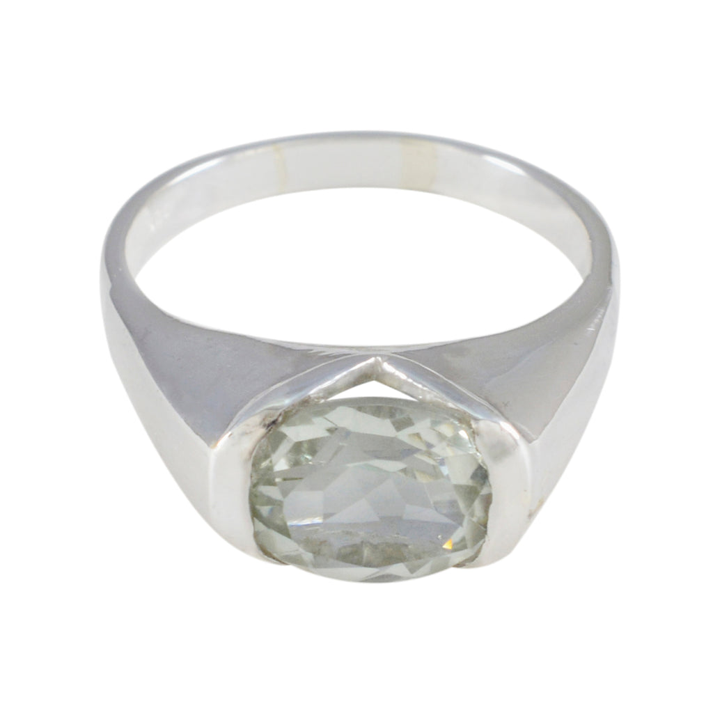 Green Amethyst Solitaire Indian 925 Sterling Silver Green Gemstones Mid weight Sophisticated Ring Jewelry