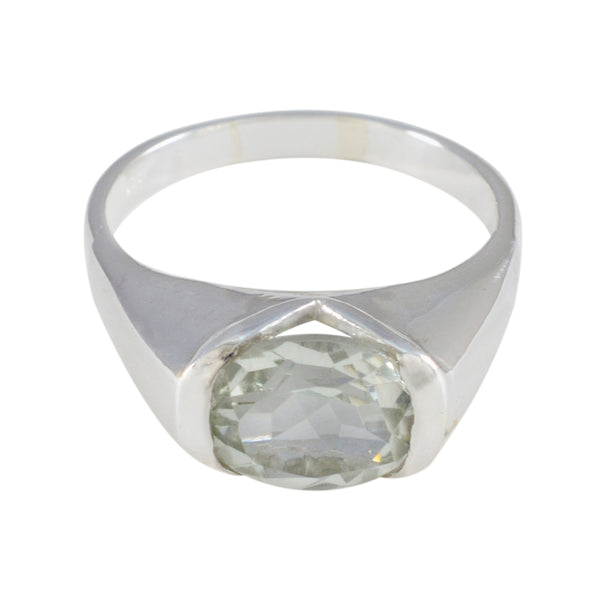 Green Amethyst Solitaire Indian 925 Sterling Silver Green Gemstones Mid weight Sophisticated Ring Jewelry