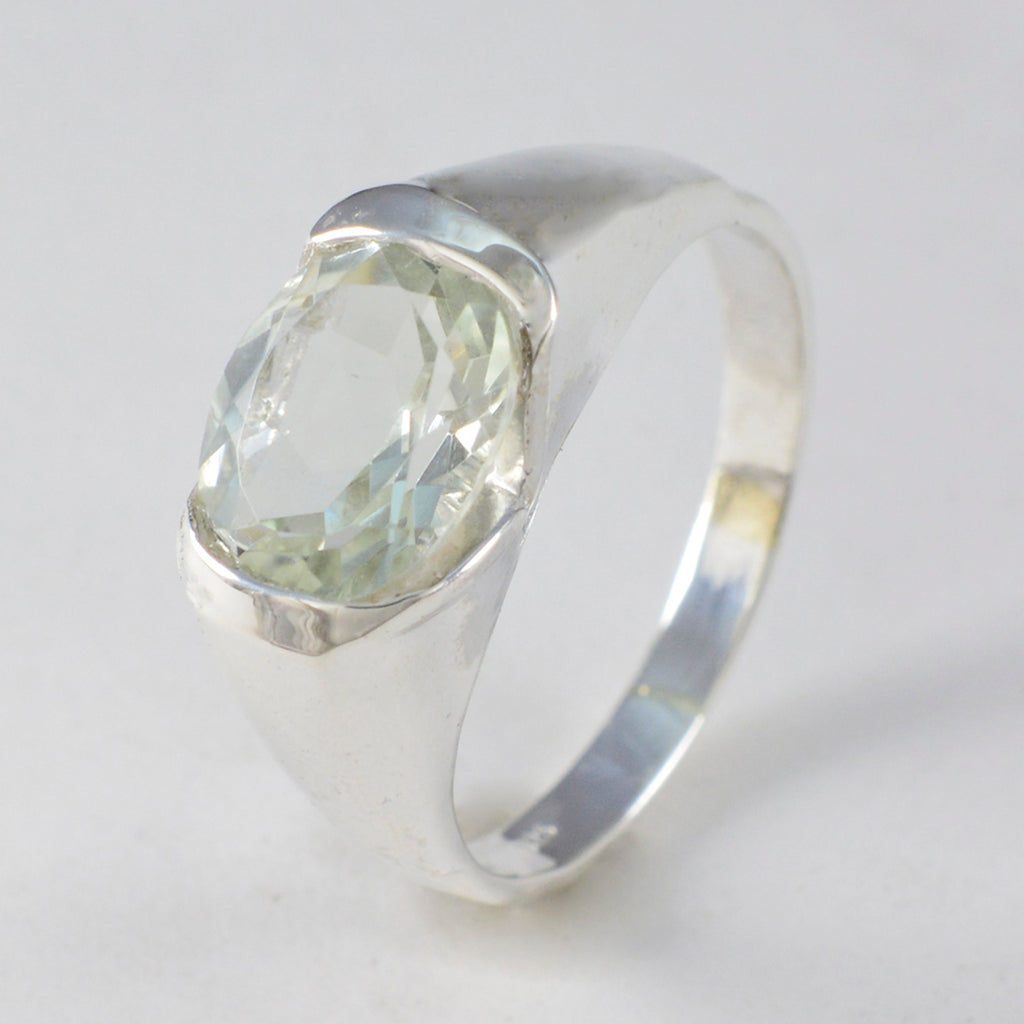 Green Amethyst Solitaire Indian 925 Sterling Silver Green Gemstones Mid weight Sophisticated Ring Jewelry