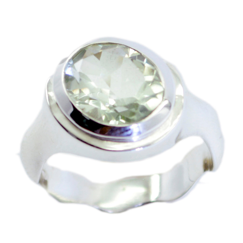 Green Amethyst Solitaire Egyptian Sterling Silver Green Gemstone Mid weight Luxurious Ring Jewelry