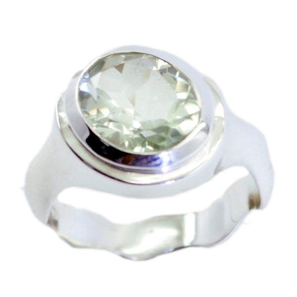 Green Amethyst Solitaire Egyptian Sterling Silver Green Gemstone Mid weight Luxurious Ring Jewelry