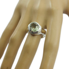 Green Amethyst Solitaire Egyptian Sterling Silver Green Gemstone Mid weight Luxurious Ring Jewelry