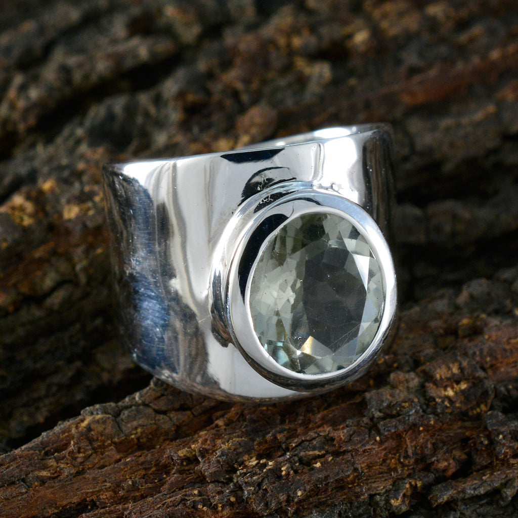 Green Amethyst Solitaire Indian Sterling Silver Green Gemstone Versatile Armor Ring Jewellery