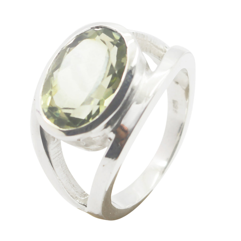 Green Amethyst Solitaire German Silver Green Gemstone Essential  Modern Ring Jewellery