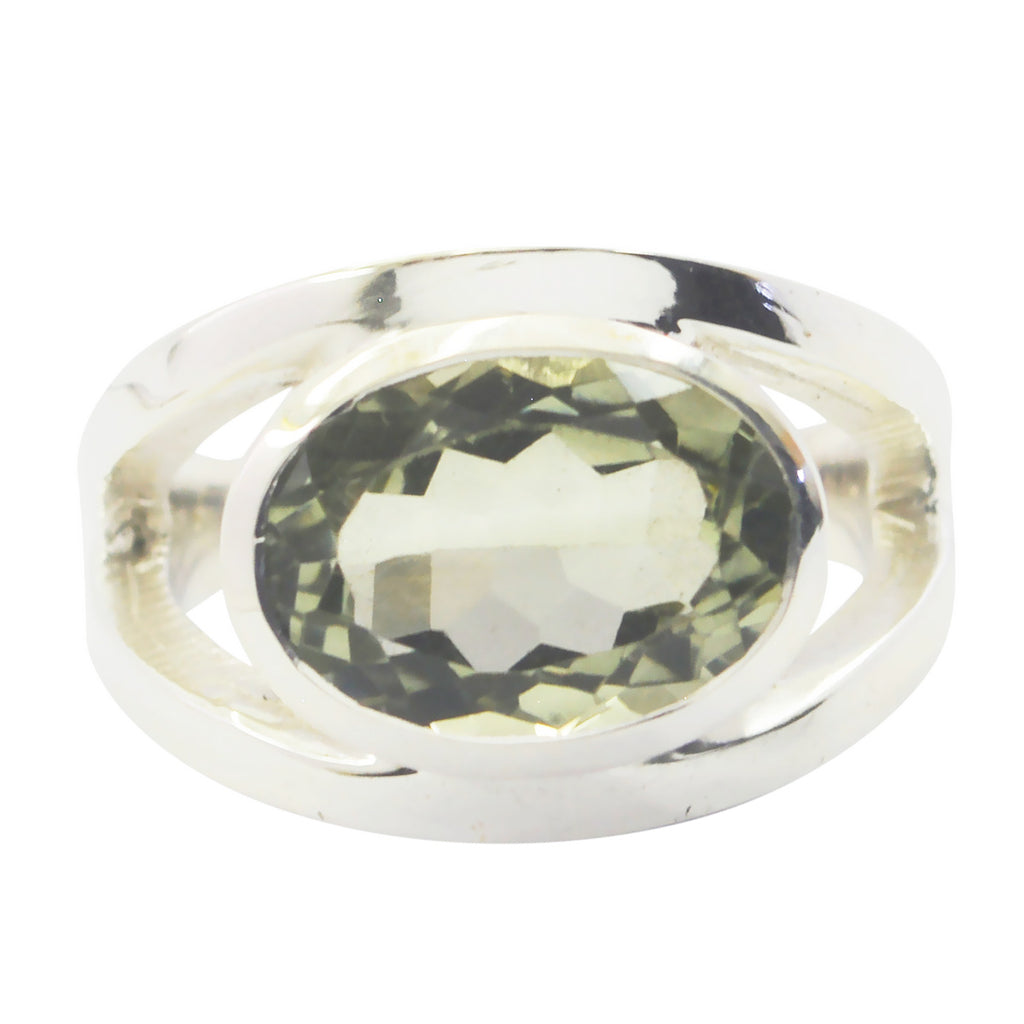 Green Amethyst Solitaire German Silver Green Gemstone Essential  Modern Ring Jewellery
