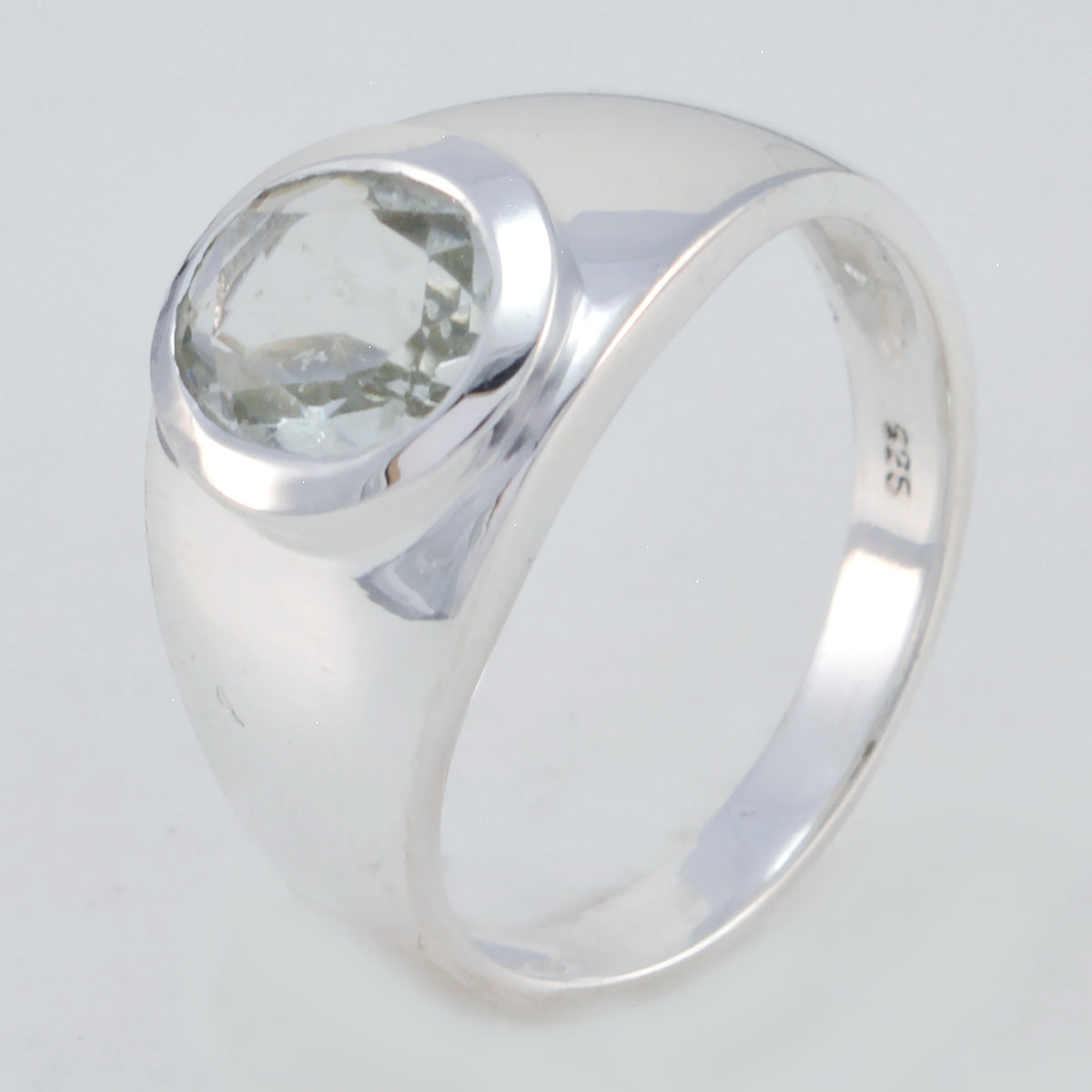 Green Amethyst Solitaire Egyptian Sterling Silver Green Gems Tiny Modern Ring Jewellery