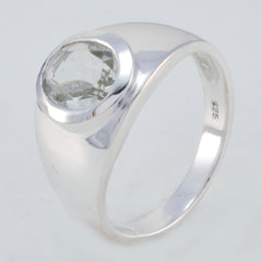 Green Amethyst Solitaire Egyptian Sterling Silver Green Gems Tiny Modern Ring Jewellery
