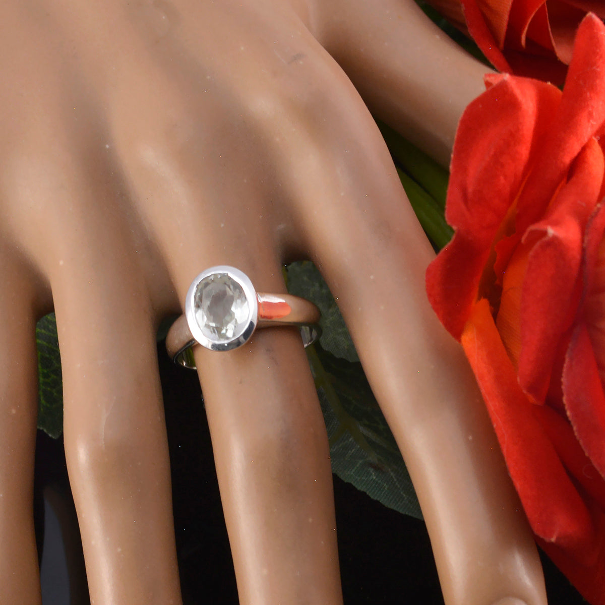 Green Amethyst Solitaire German Sterling Silver Green Gemstone Tiny Boho Ring Jewellery