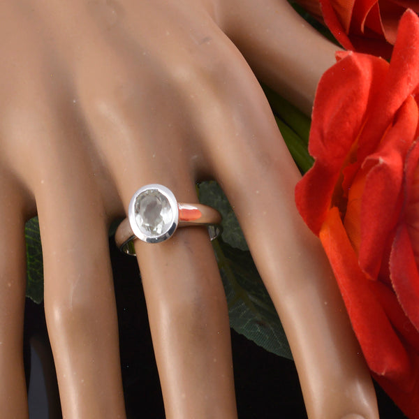 Green Amethyst Solitaire German Sterling Silver Green Gemstone Tiny Boho Ring Jewellery