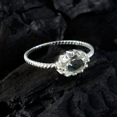 Green Amethyst Solitaire American Sterling Silver Green Gems Elegant  Twist Ring Jewelry