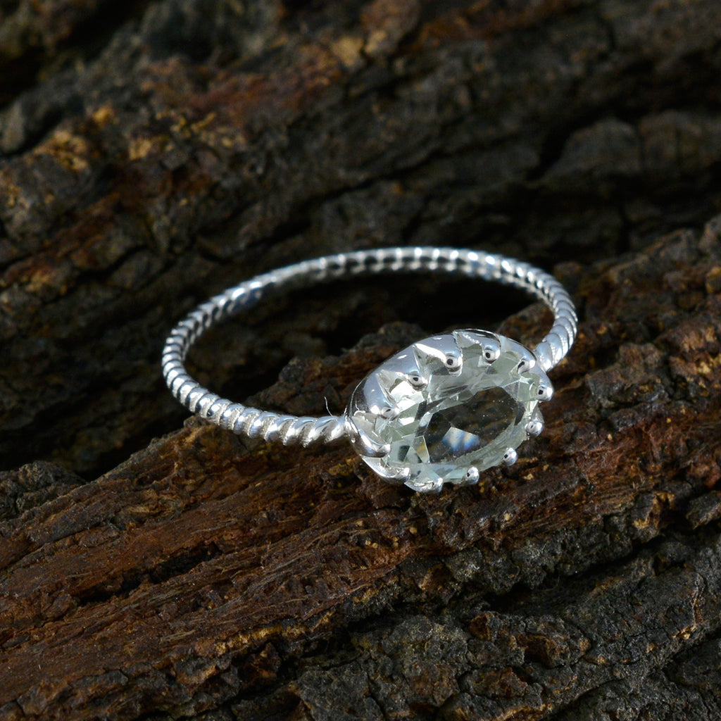 Green Amethyst Solitaire American Sterling Silver Green Gems Elegant  Twist Ring Jewelry