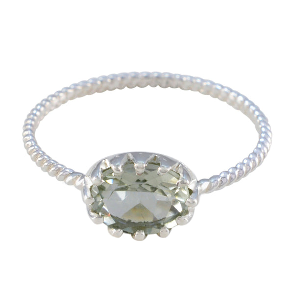 Green Amethyst Solitaire American Sterling Silver Green Gems Elegant  Twist Ring Jewelry