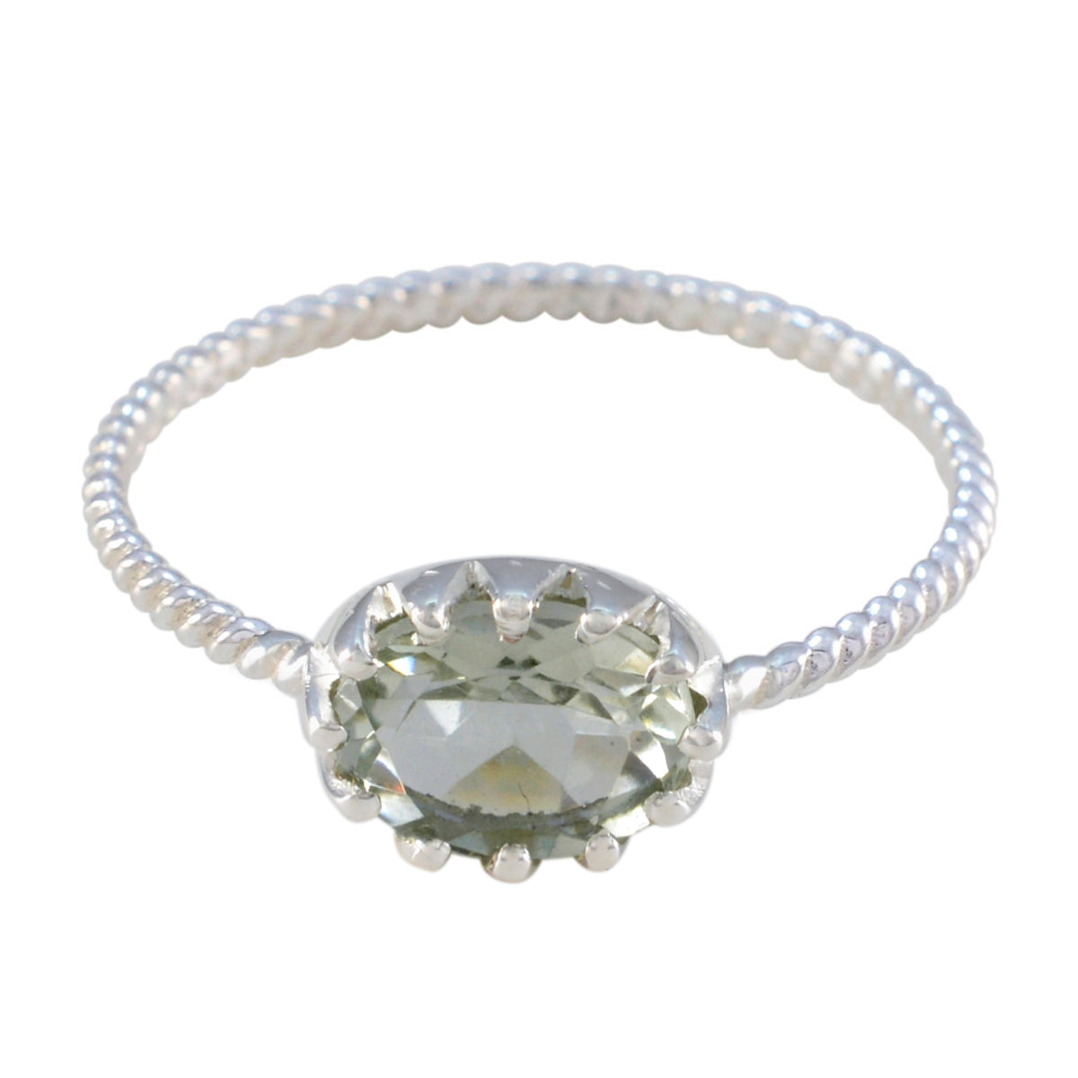 Green Amethyst Solitaire American Sterling Silver Green Gems Elegant  Twist Ring Jewelry