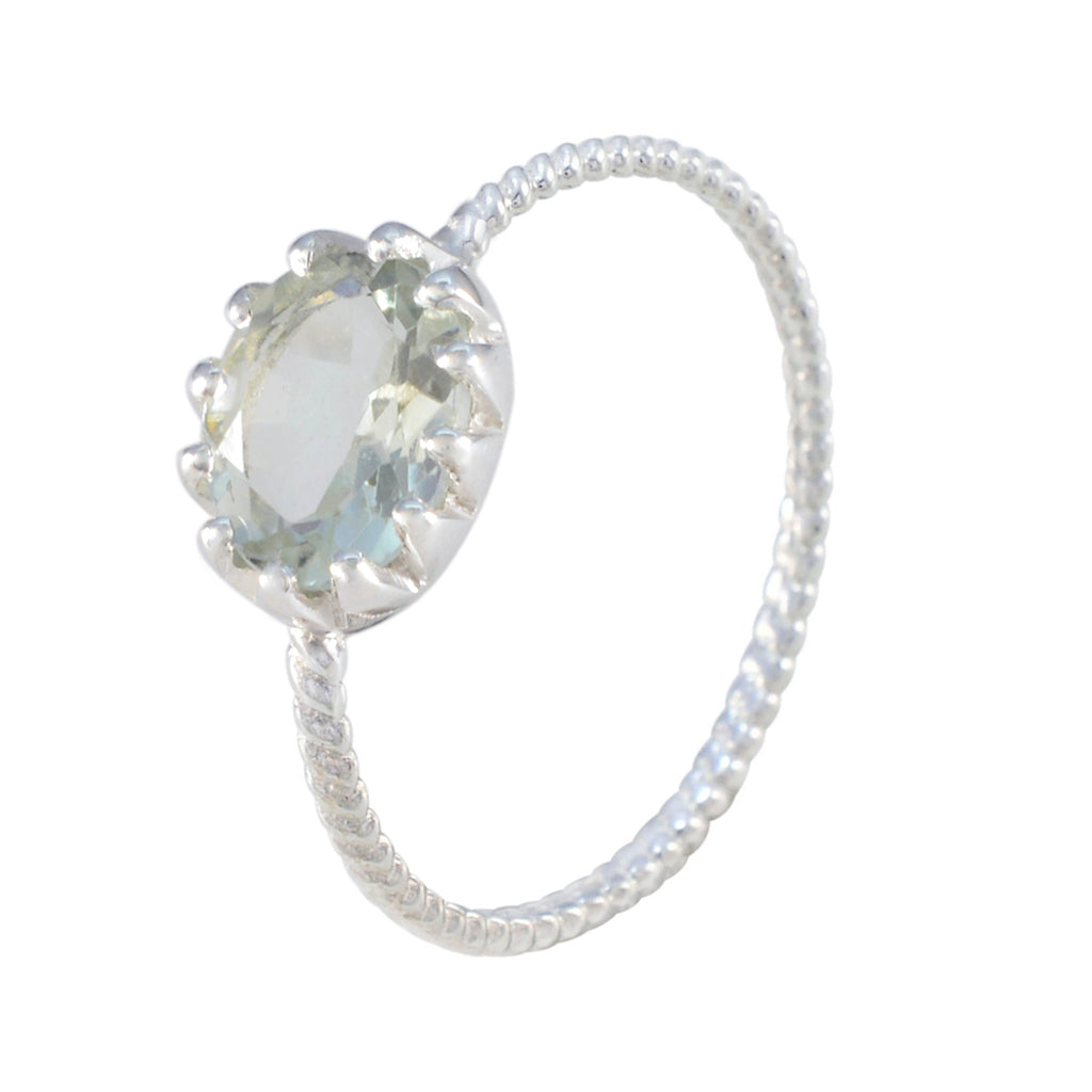 Green Amethyst Solitaire American Sterling Silver Green Gems Elegant  Twist Ring Jewelry