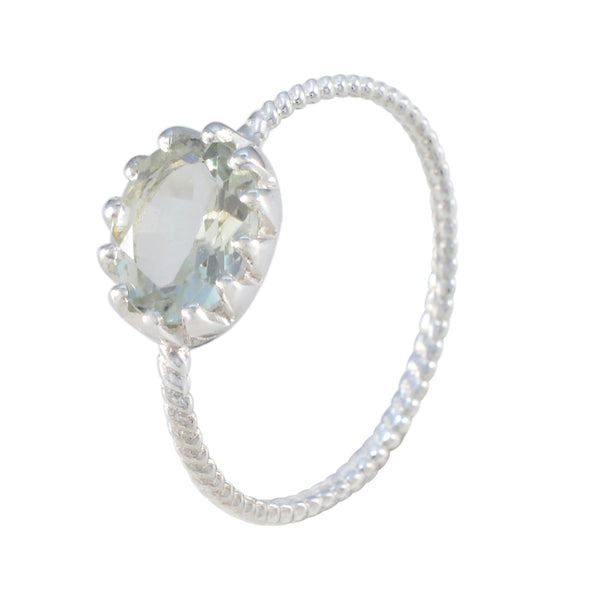 Green Amethyst Solitaire American Sterling Silver Green Gems Elegant  Twist Ring Jewelry