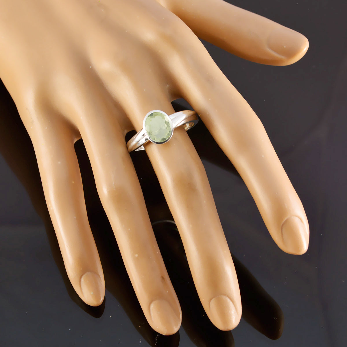 Green Amethyst Solitaire French 92.5 Silver Green Gems Slim Artisan Ring Jewelry