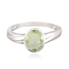 Green Amethyst Solitaire French 92.5 Silver Green Gems Slim Artisan Ring Jewelry