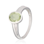 Green Amethyst Solitaire French 92.5 Silver Green Gems Slim Artisan Ring Jewelry