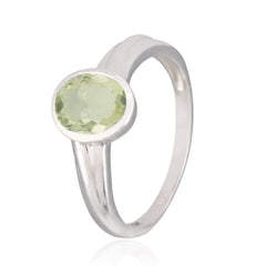 Green Amethyst Solitaire French 92.5 Silver Green Gems Slim Artisan Ring Jewelry