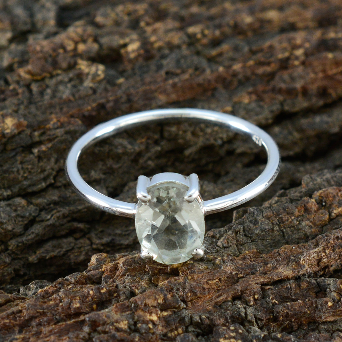 Green Amethyst Solitaire Korean 925 Silver Green Gems Elegant  Glamorous Ring Jewelry