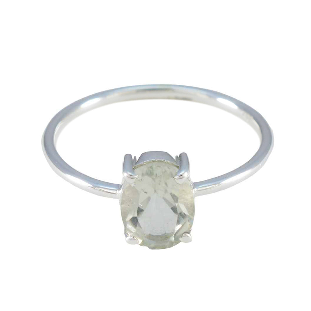 Green Amethyst Solitaire Korean 925 Silver Green Gems Elegant  Glamorous Ring Jewelry