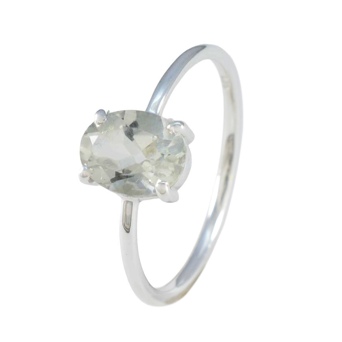 Green Amethyst Solitaire Korean 925 Silver Green Gems Elegant  Glamorous Ring Jewelry