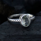 Green Amethyst Solitaire Japanese Silver Green Gemstone Dainty Trendy Ring Jewelry