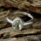 Green Amethyst Solitaire Japanese Silver Green Gemstone Dainty Trendy Ring Jewelry