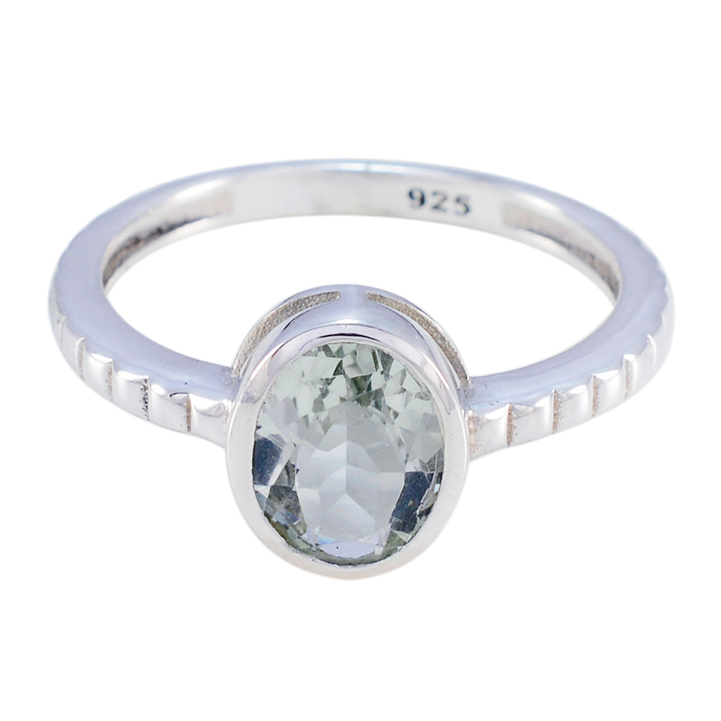 Green Amethyst Solitaire Japanese Silver Green Gemstone Dainty Trendy Ring Jewelry