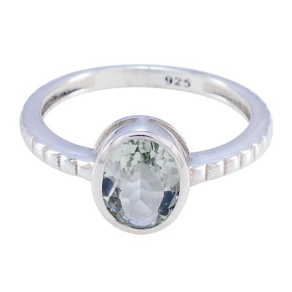 Green Amethyst Solitaire Japanese Silver Green Gemstone Dainty Trendy Ring Jewelry