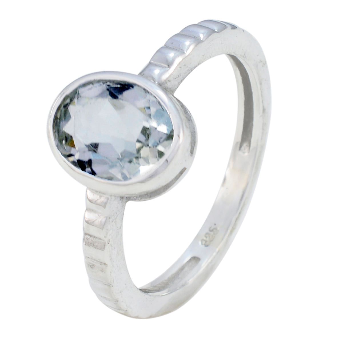 Green Amethyst Solitaire Japanese Silver Green Gemstone Dainty Trendy Ring Jewelry