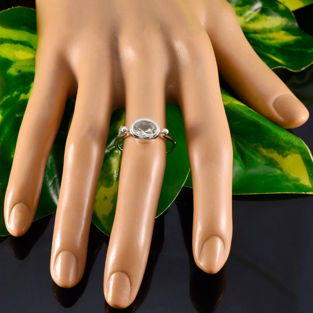Green Amethyst Solitaire Korean 92.5 Silver Green Gemstones Dainty Modern Ring Jewellery