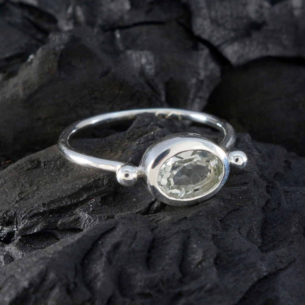 Green Amethyst Solitaire Korean 92.5 Silver Green Gemstones Dainty Modern Ring Jewellery