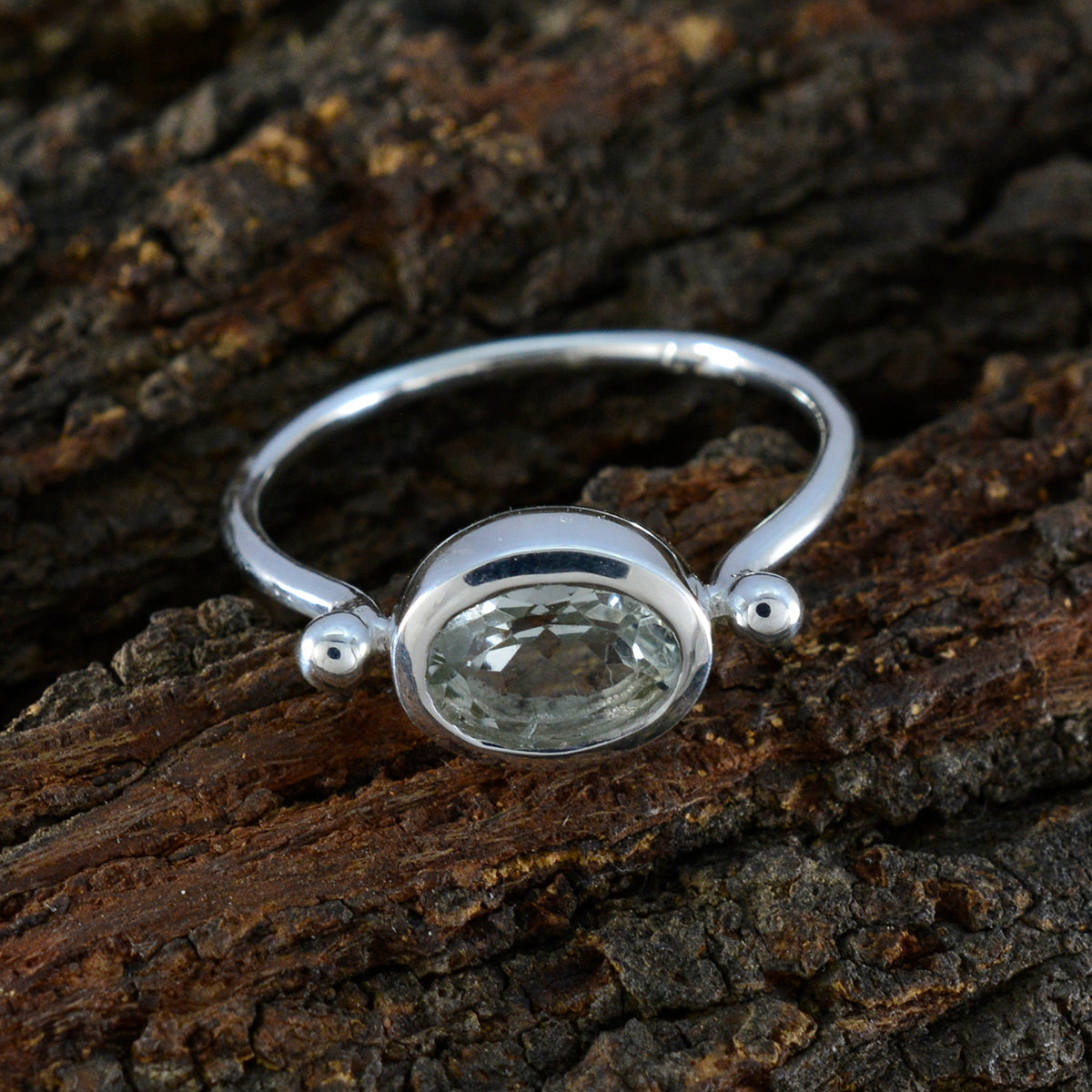 Green Amethyst Solitaire Korean 92.5 Silver Green Gemstones Dainty Modern Ring Jewellery