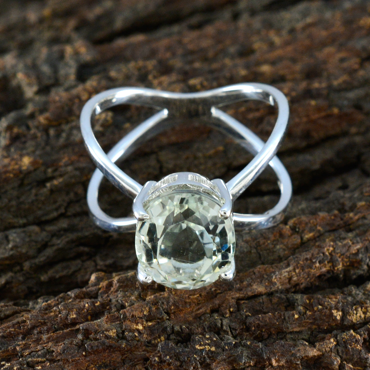 Green Amethyst Solitaire French 925 Silver Green Gemstones Tiny Abstract Ring Jewellery