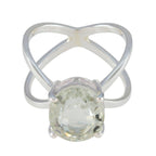 Green Amethyst Solitaire French 925 Silver Green Gemstones Tiny Abstract Ring Jewellery
