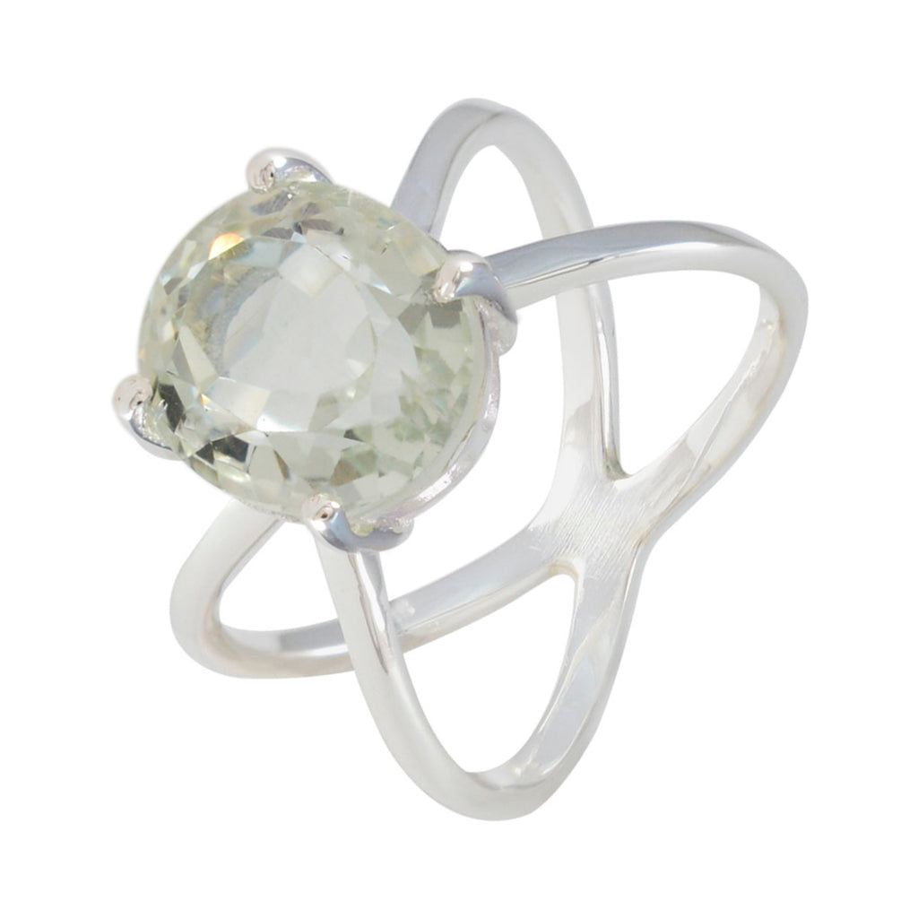 Green Amethyst Solitaire French 925 Silver Green Gemstones Tiny Abstract Ring Jewellery