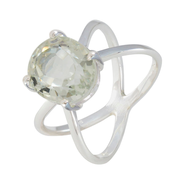 Green Amethyst Solitaire French 925 Silver Green Gemstones Tiny Abstract Ring Jewellery